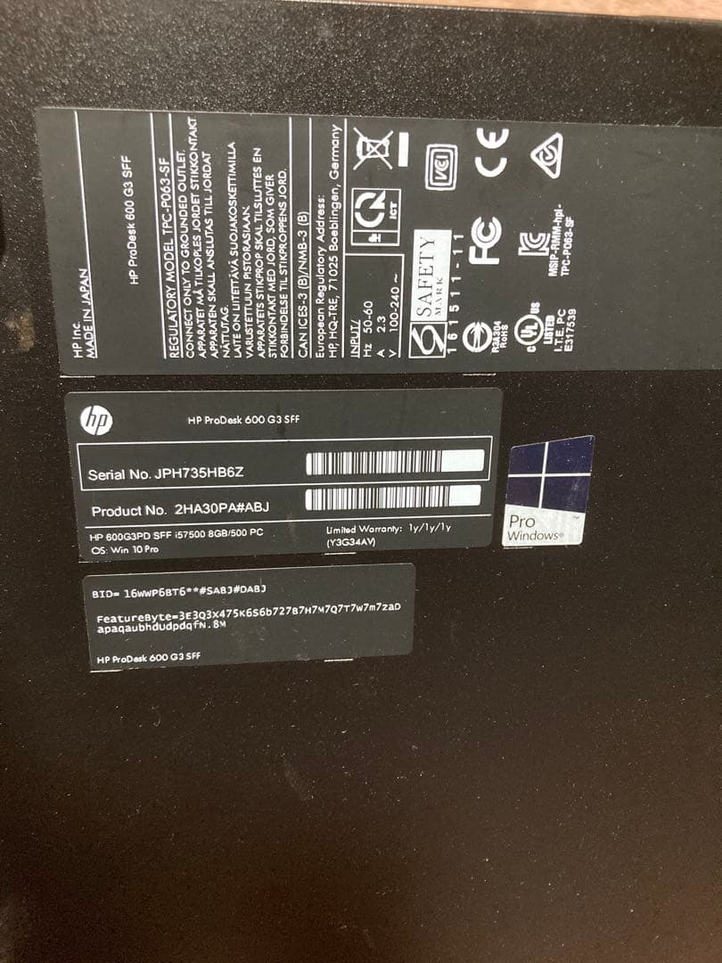 HP ProDesk 600 G3 SFF パソコンディスクトップ本体