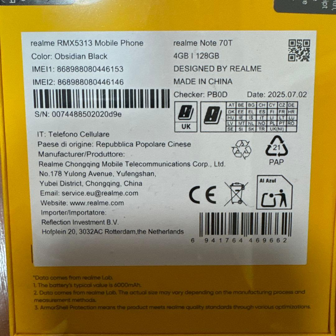 realme Note 70T 4GB/128GB オブシディアンブラック