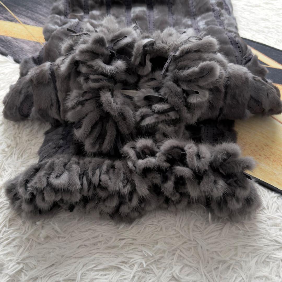 総丈95/激レアデザイン◎ グレー ミンク ロング ファーコート 毛皮 エンバ