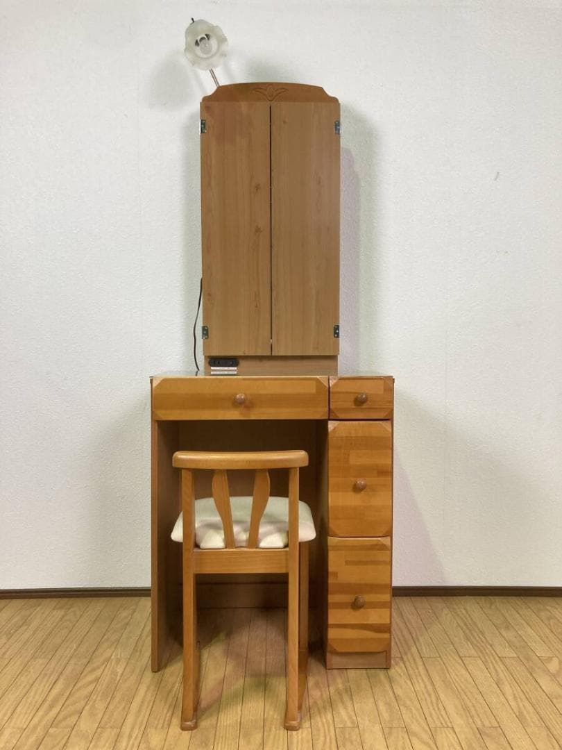 ニトリ レスティⅡ 3面鏡 三面鏡 ドレッサー 照明 イス付き ライトブラウン