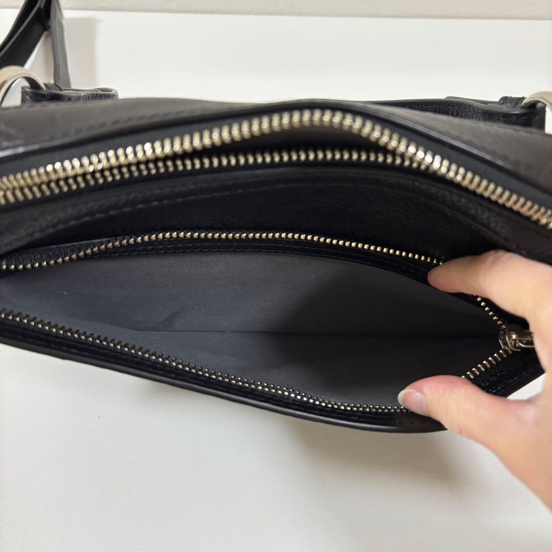 MOTHERHOUSE レザー リニア 2way ショルダー バッグ ブラック