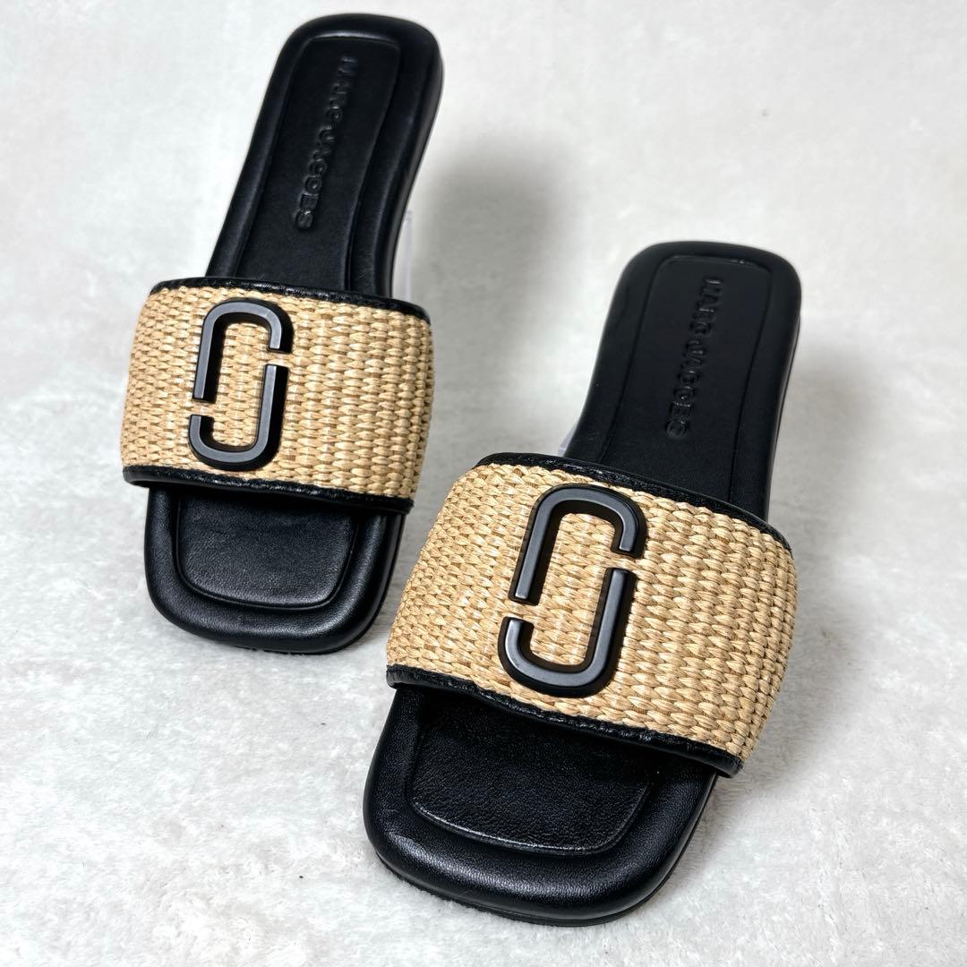 【美品】MARC JACOBS ラフィア サンダル 黒 35 レディース 靴