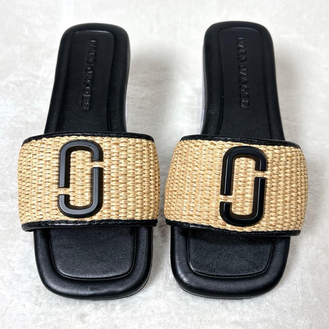 【美品】MARC JACOBS ラフィア サンダル 黒 35 レディース 靴