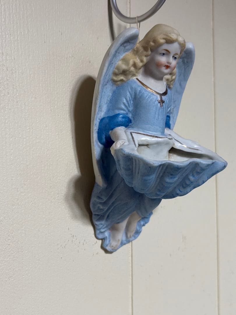 フランスアンティーク　ビスク　天使の聖水盤　壁掛け