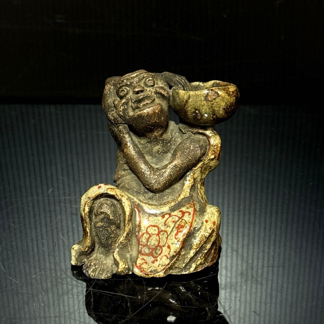 平安 名人 村田永翁 造 彩色羅漢図 香立 置物