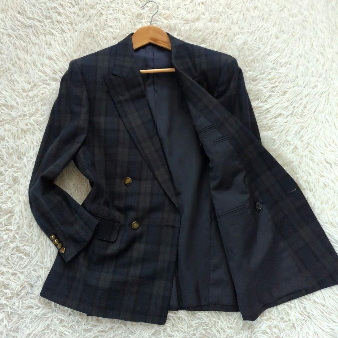 アクアスキュータム ダブルブレスト ブラックウォッチ 金ボタン カシミヤ混 М