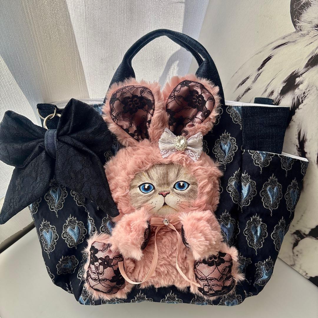 m*e様 コヤンイサムチョン　ルミちゃん　バック　艶ハート　ネイビー　ピンクファ