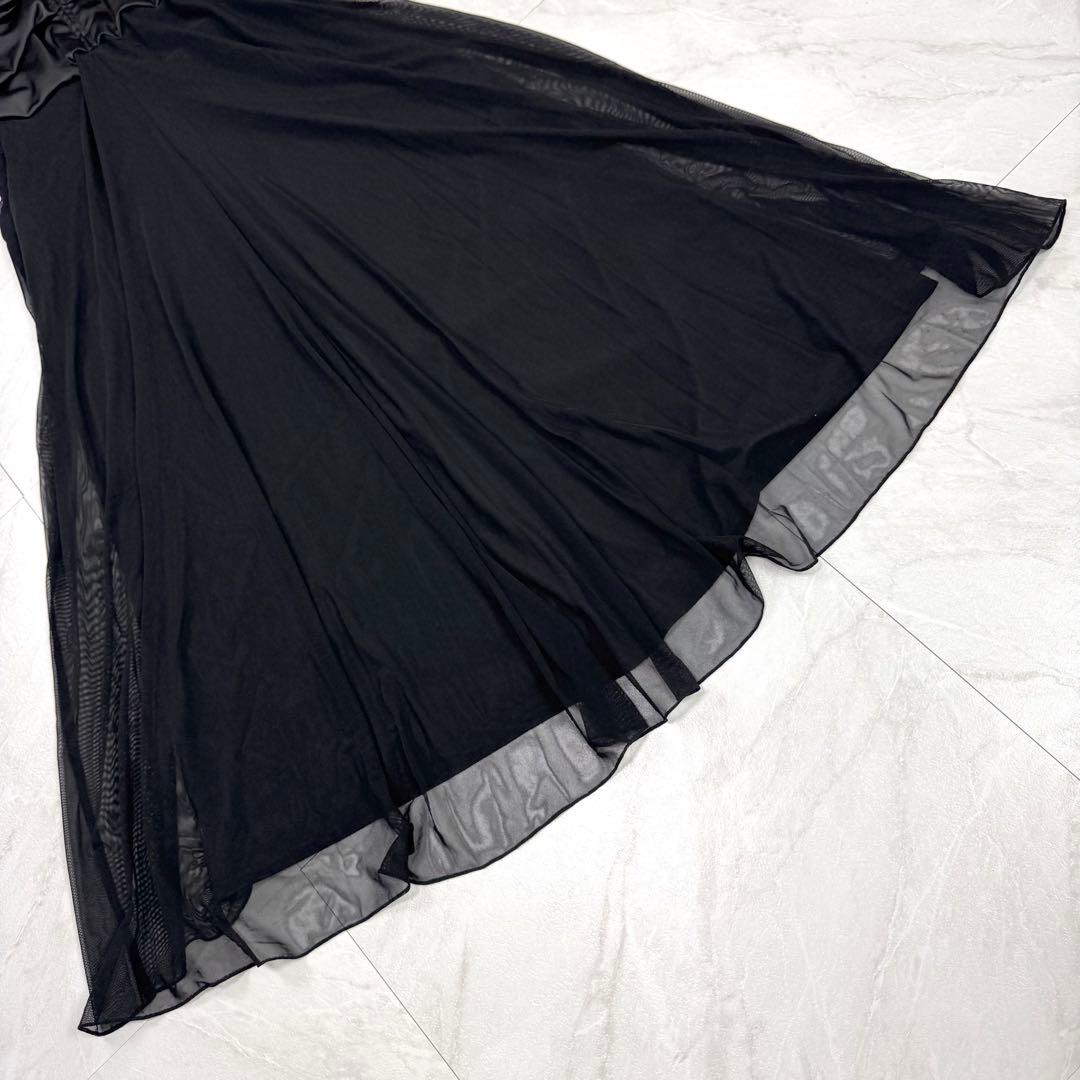 美品 タダシショージ マキシドレス レース ドレープ ロングワンピース 黒