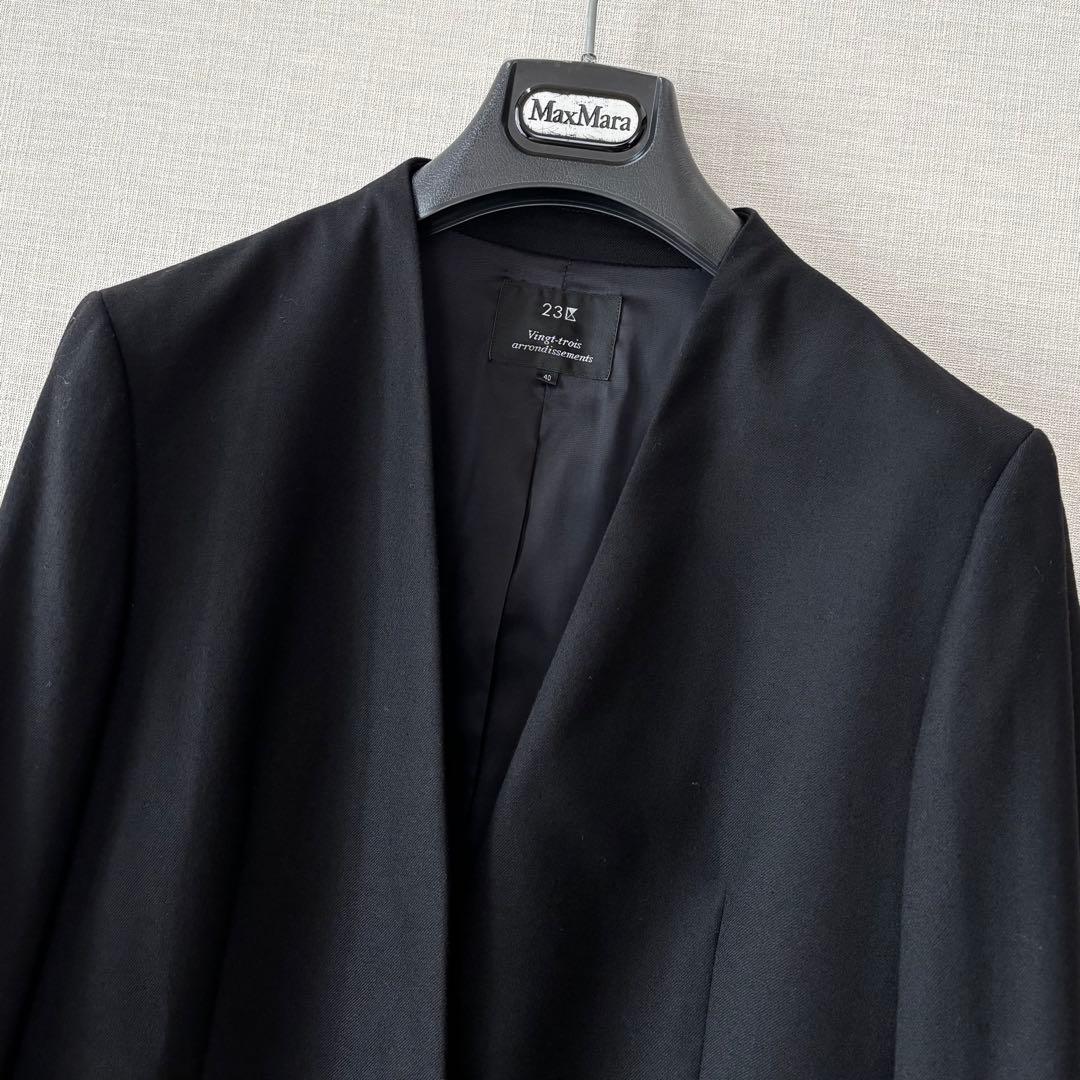 極美品✨23区 ウールリッチサキソニー ノーカラージャケットスーツ セットアップ