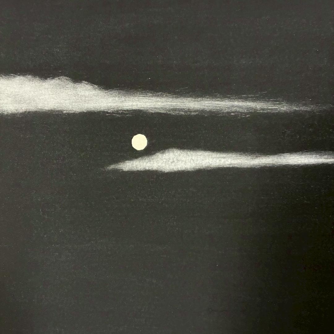 宮本秋風「白月」木版画 直筆サイン・印章・エンボス印有 人気木版画家 風景画