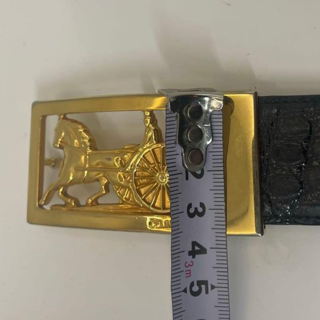 CELINE ✨セリーヌ クロコダイル風　レザー ベルト 馬車金具 ゴールド