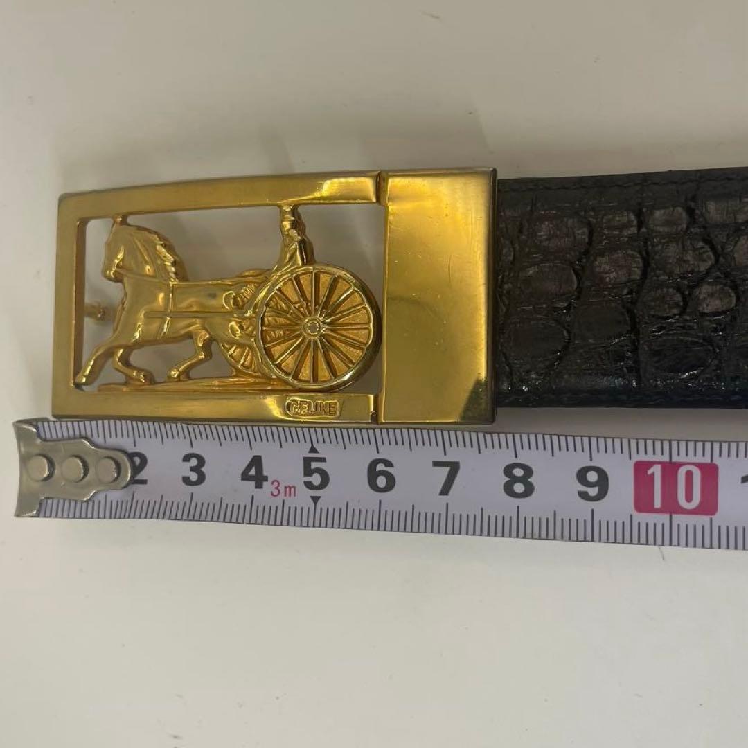 CELINE ✨セリーヌ クロコダイル風　レザー ベルト 馬車金具 ゴールド