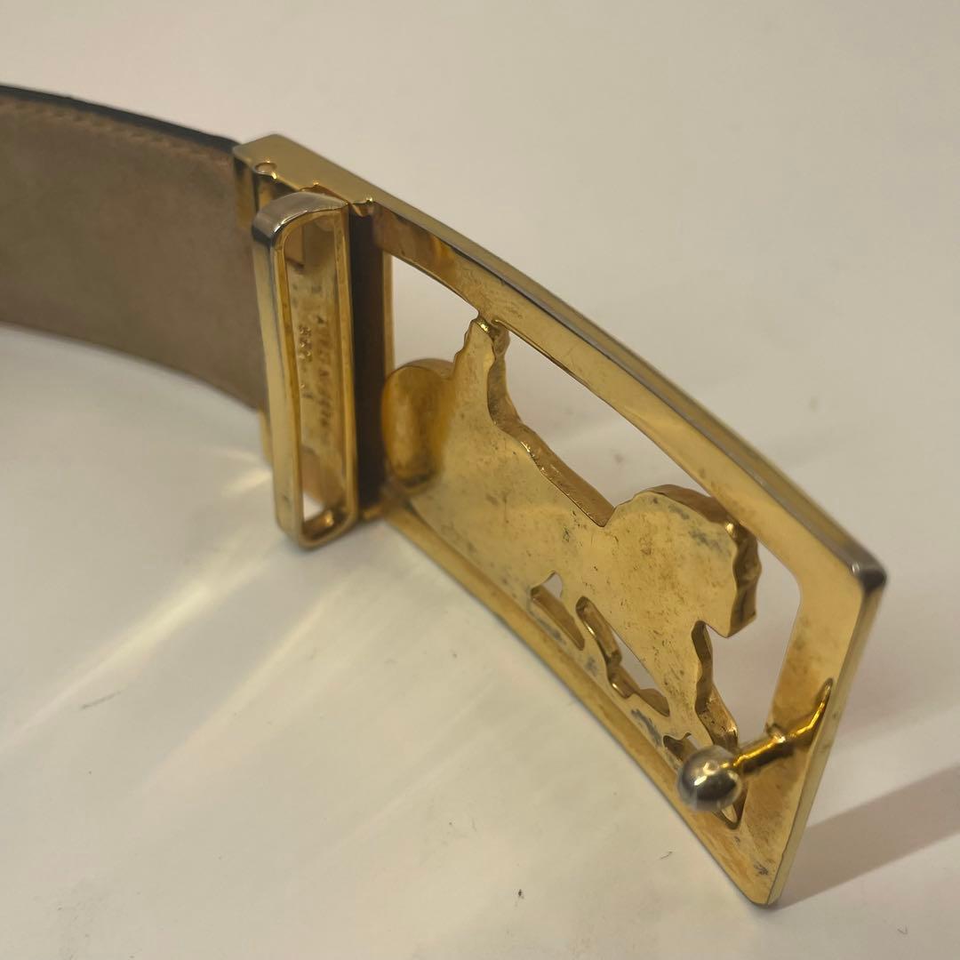 CELINE ✨セリーヌ クロコダイル風　レザー ベルト 馬車金具 ゴールド