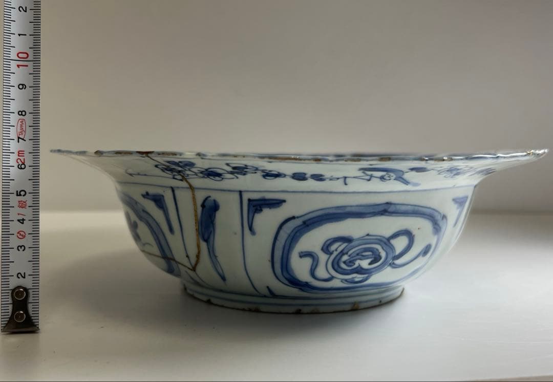 中国明時代　古染付芙蓉手カブト鉢　幅約22.5㎝　東Y8-0108☆2Fタルオ