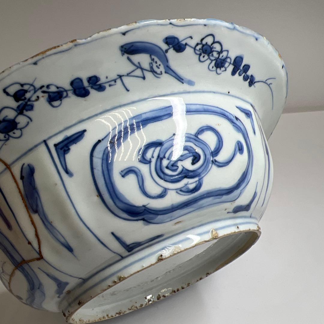 中国明時代　古染付芙蓉手カブト鉢　幅約22.5㎝　東Y8-0108☆2Fタルオ