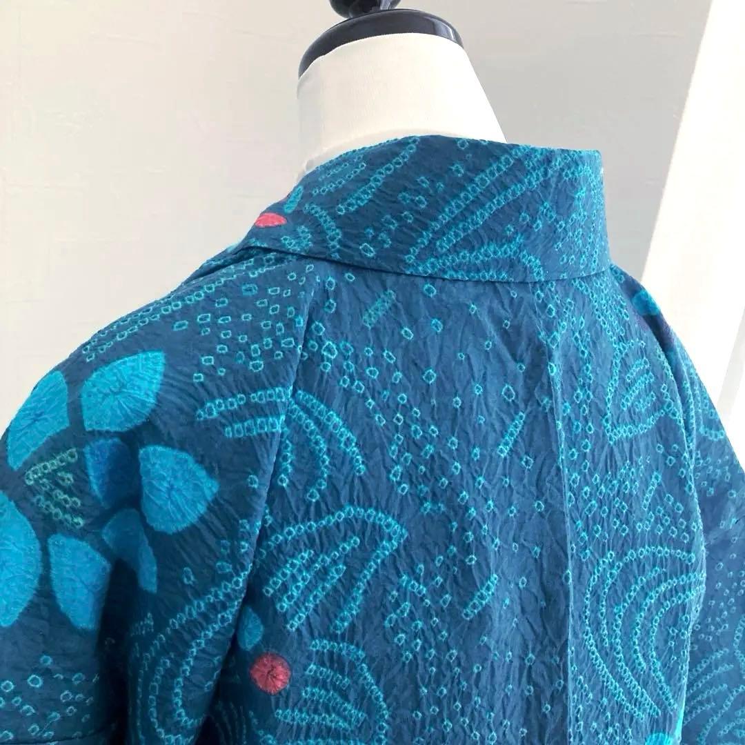 よりゆか 有松絞り・有松鳴海絞り浴衣　グレー・ターコイズNo.7-210B