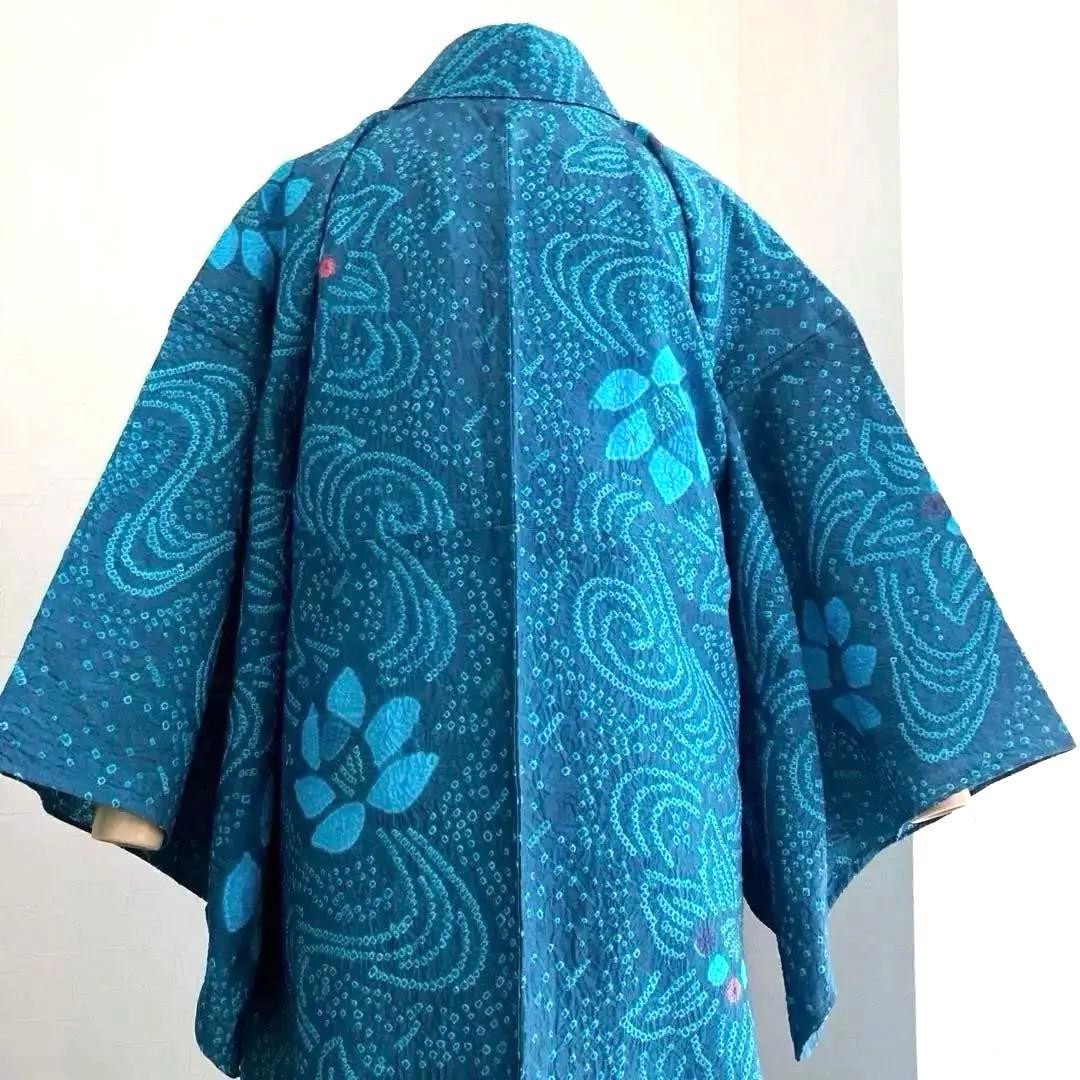 よりゆか 有松絞り・有松鳴海絞り浴衣　グレー・ターコイズNo.7-210B