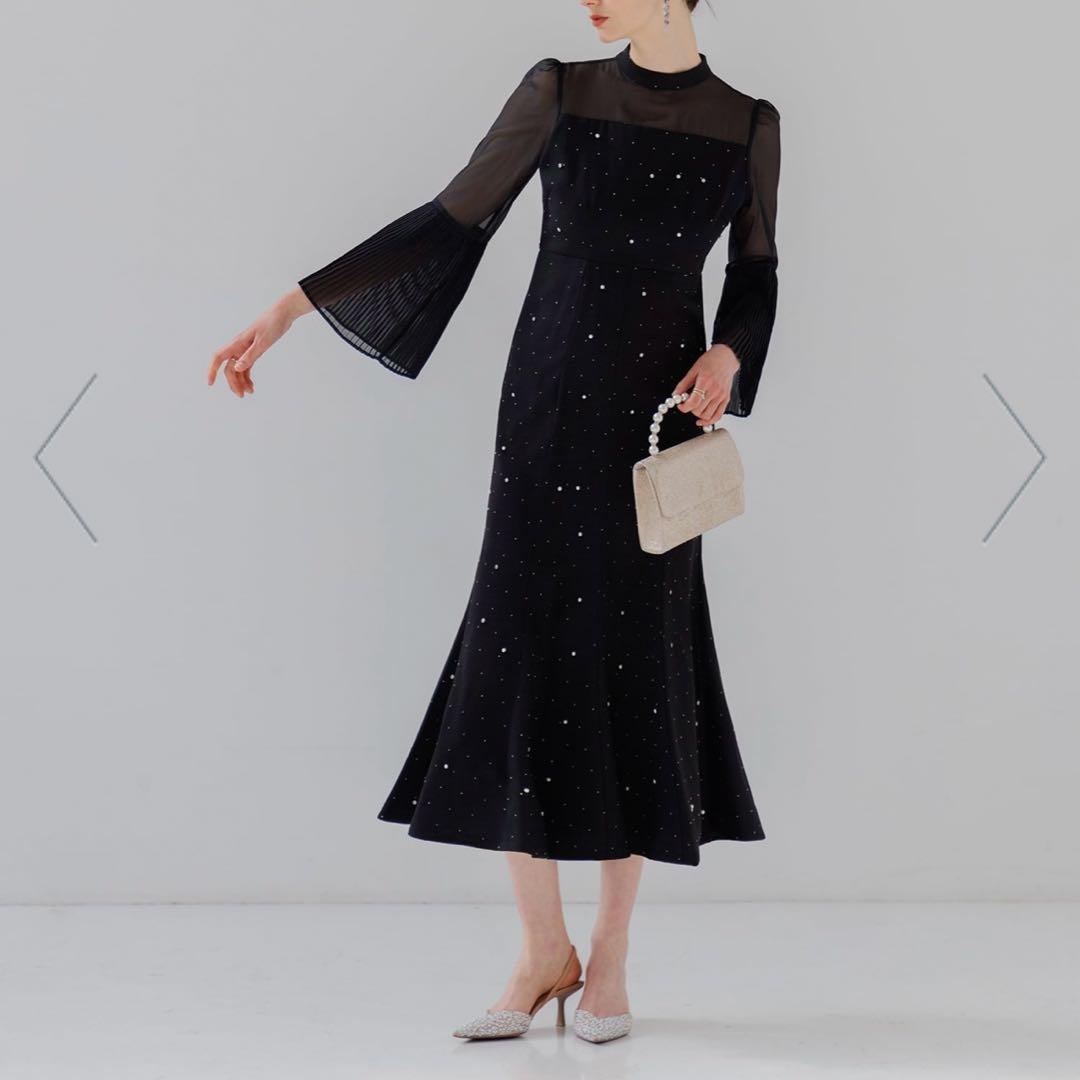 leja パールビジュープリーツフレアスリーブマーメイドワンピースドレス結婚式