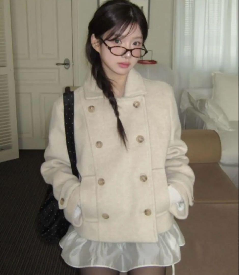 modimood ダブルカラーウールハーフコート ピーコート ダブルボタン 韓国