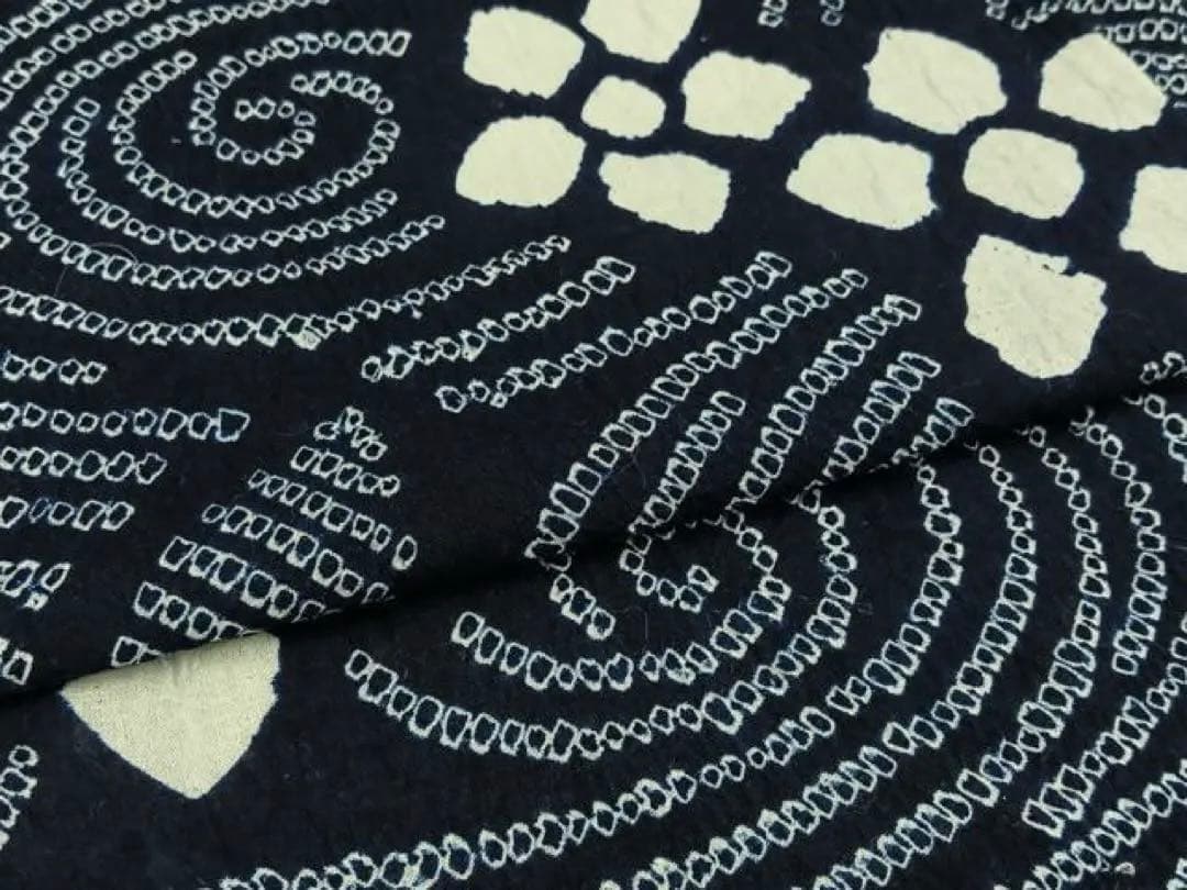 有松絞り　浴衣　身丈160 有松鳴海絞り　流水　渦巻き　紺地　鹿の子絞り