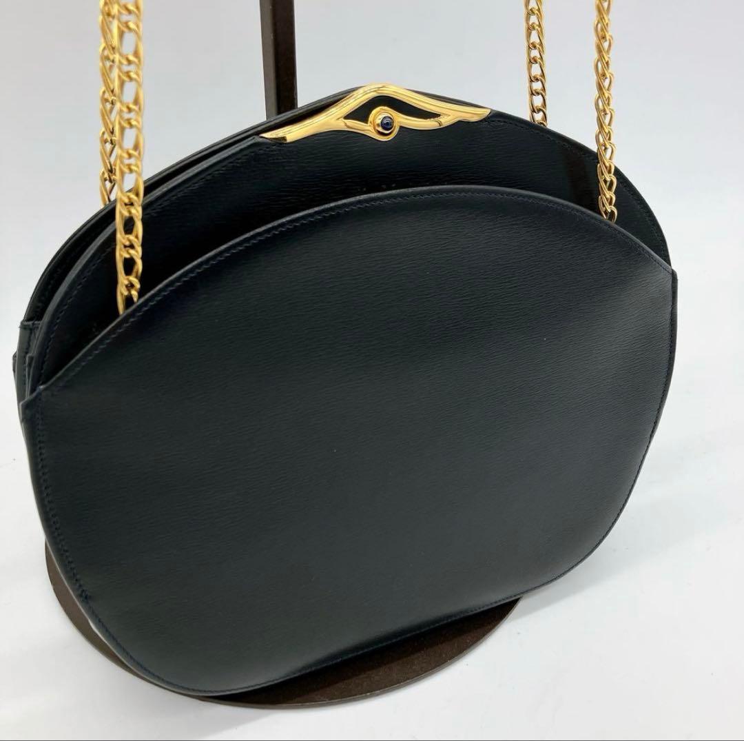 【Cartier】　ショルダーバッグ　濃紺色　ゴールド金具