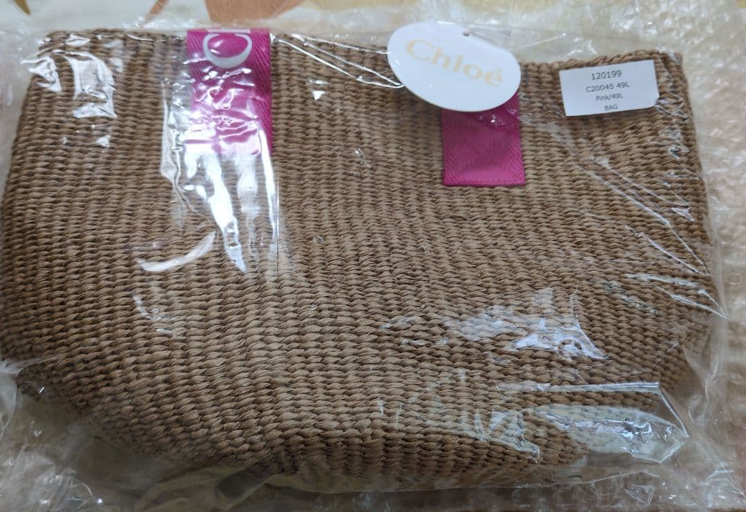 新品Chloé x Mifuko かごバッグ C20045 ベージュ/ピンク