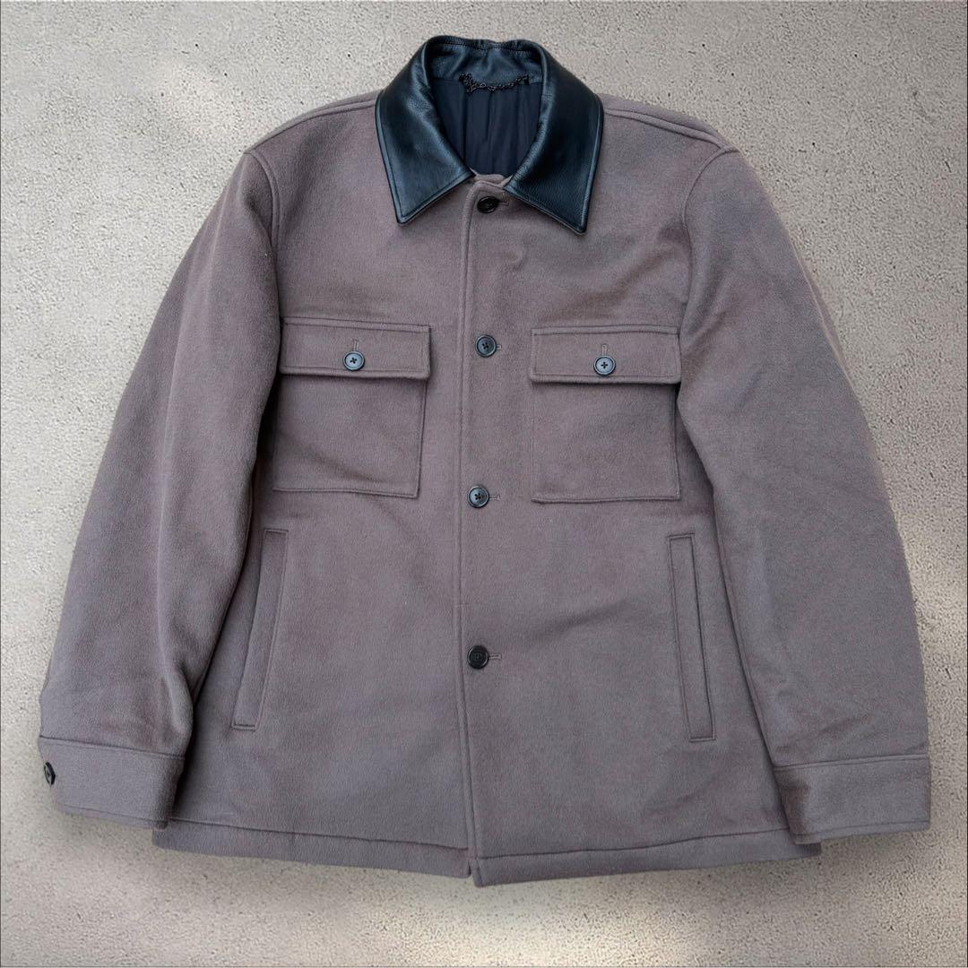 25AW MARKAWARE オーガニックウール CPOジャケット 襟レザー