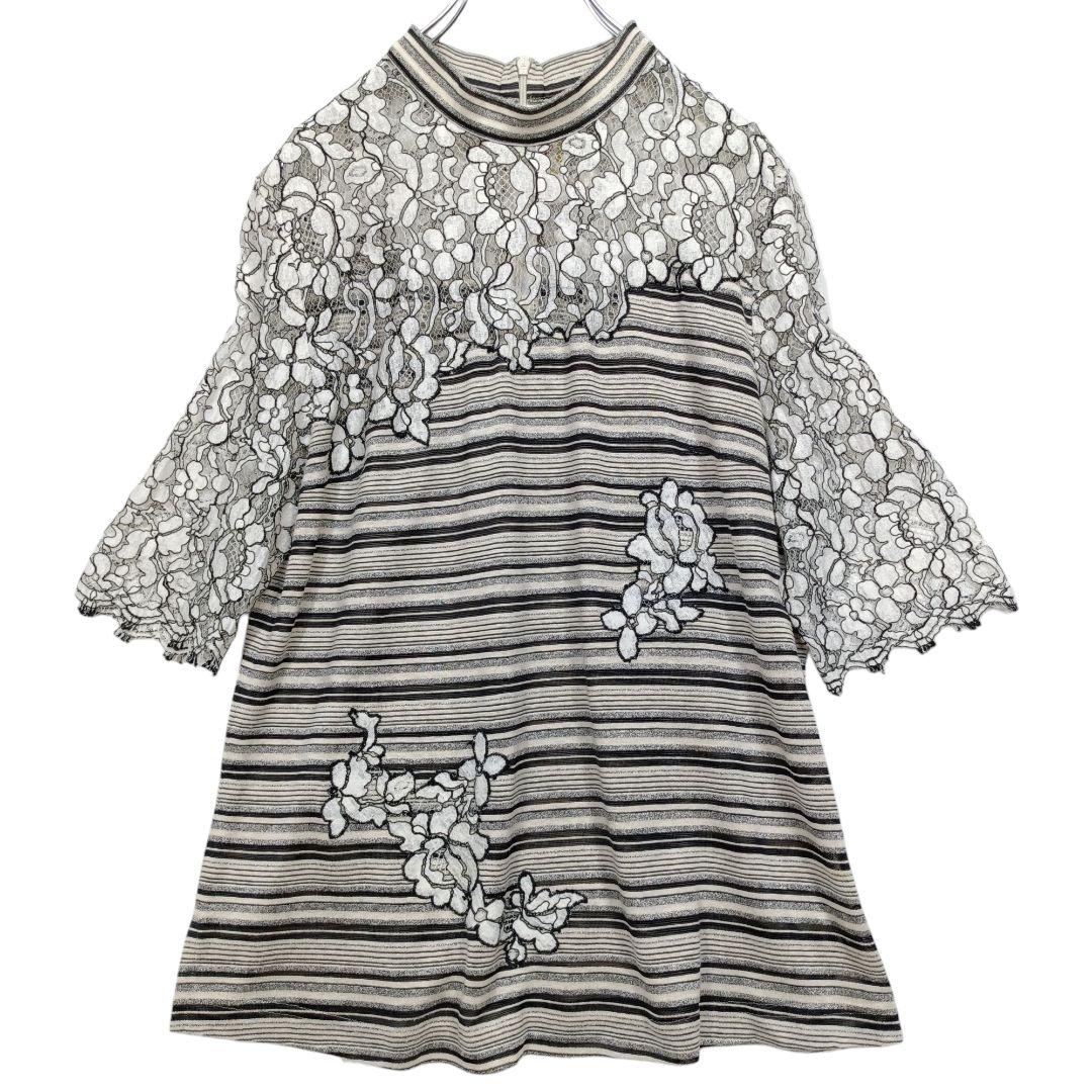 Rossa インポートロッサ スタンドネック 半袖 レース切り替え チュニック