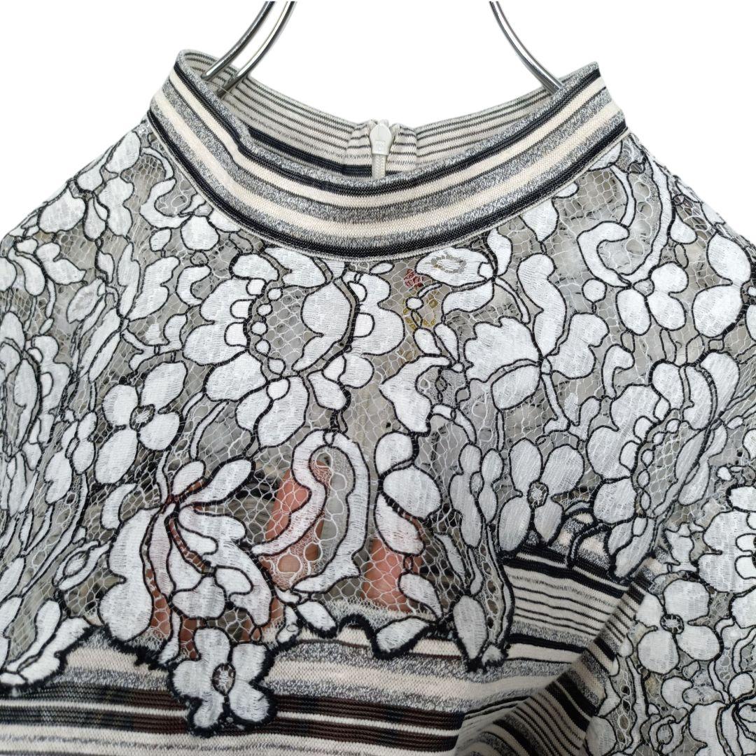 Rossa インポートロッサ スタンドネック 半袖 レース切り替え チュニック