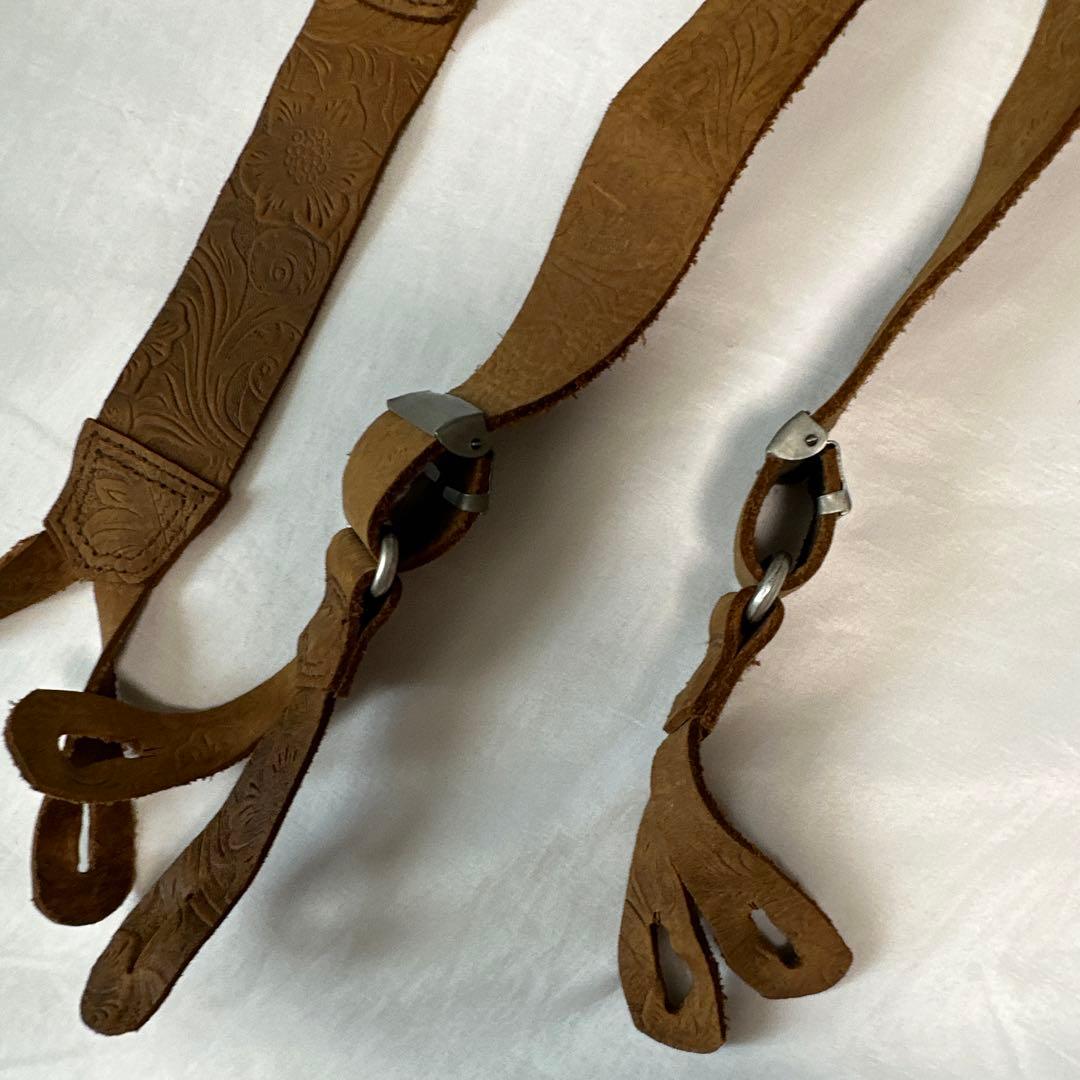 ヴィンテージ ミリタリー　カービングレザー サスペンダー キャメル　本革