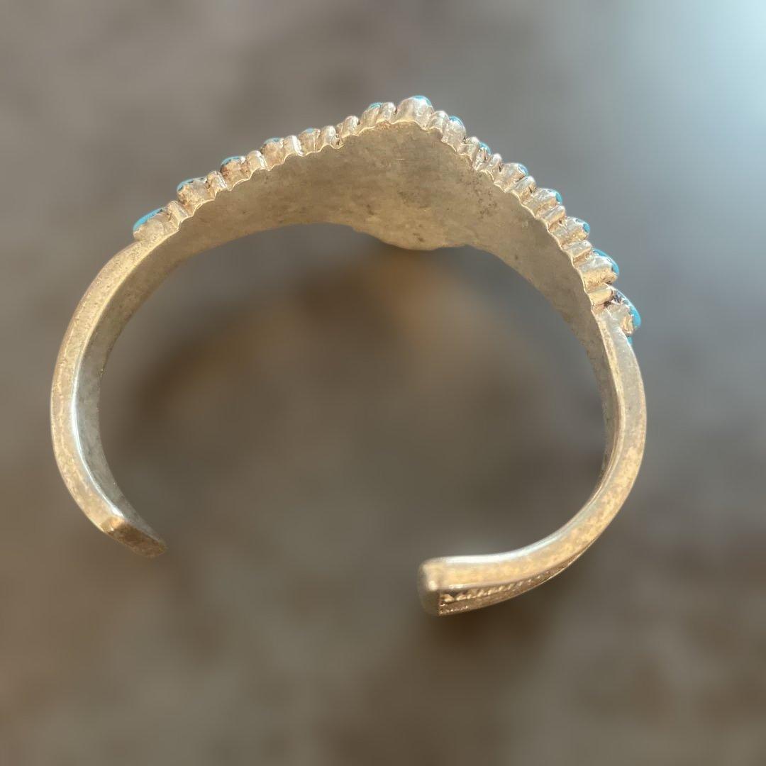 シルバー926ターコイズ フラワーモチーフ バングル インディアンジュエリー