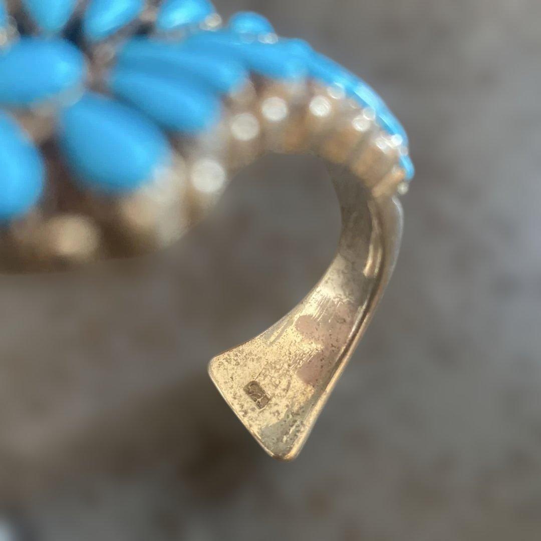 シルバー926ターコイズ フラワーモチーフ バングル インディアンジュエリー