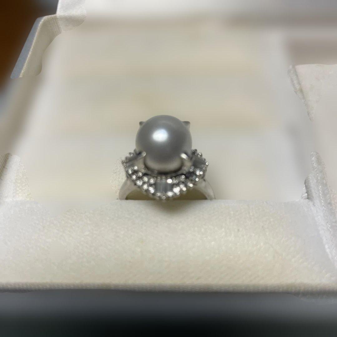 １１ｍｍ真珠とダイヤのエレガントリング.プラチナ９００