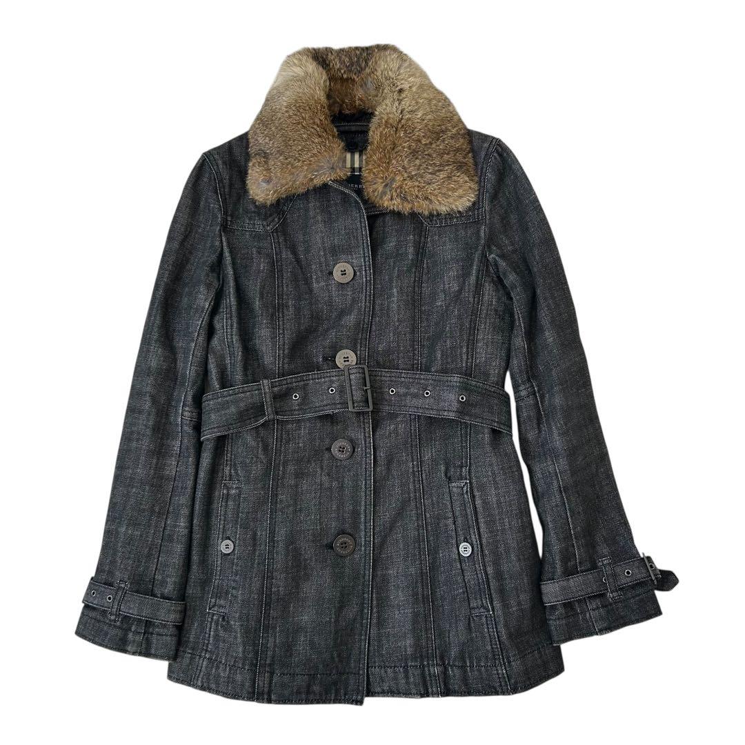 【希少】 バーバリーロンドン デニム コート ラビットファー ノバチェック M