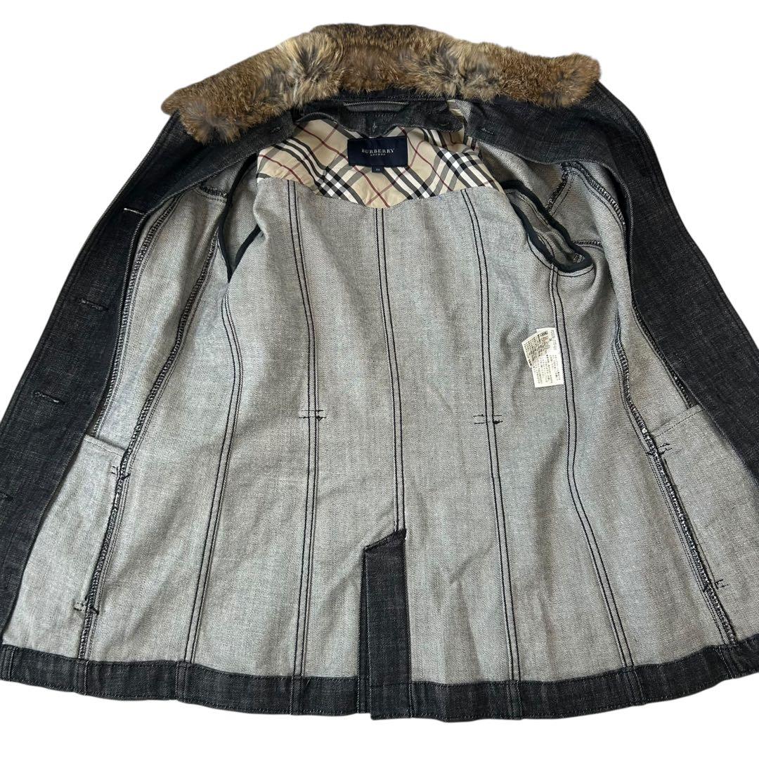 【希少】 バーバリーロンドン デニム コート ラビットファー ノバチェック M