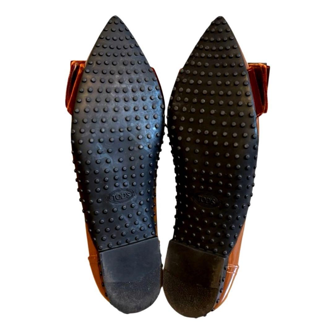【美品】TOD'S トッズ パンプス フラット パテント エナメル キャメル