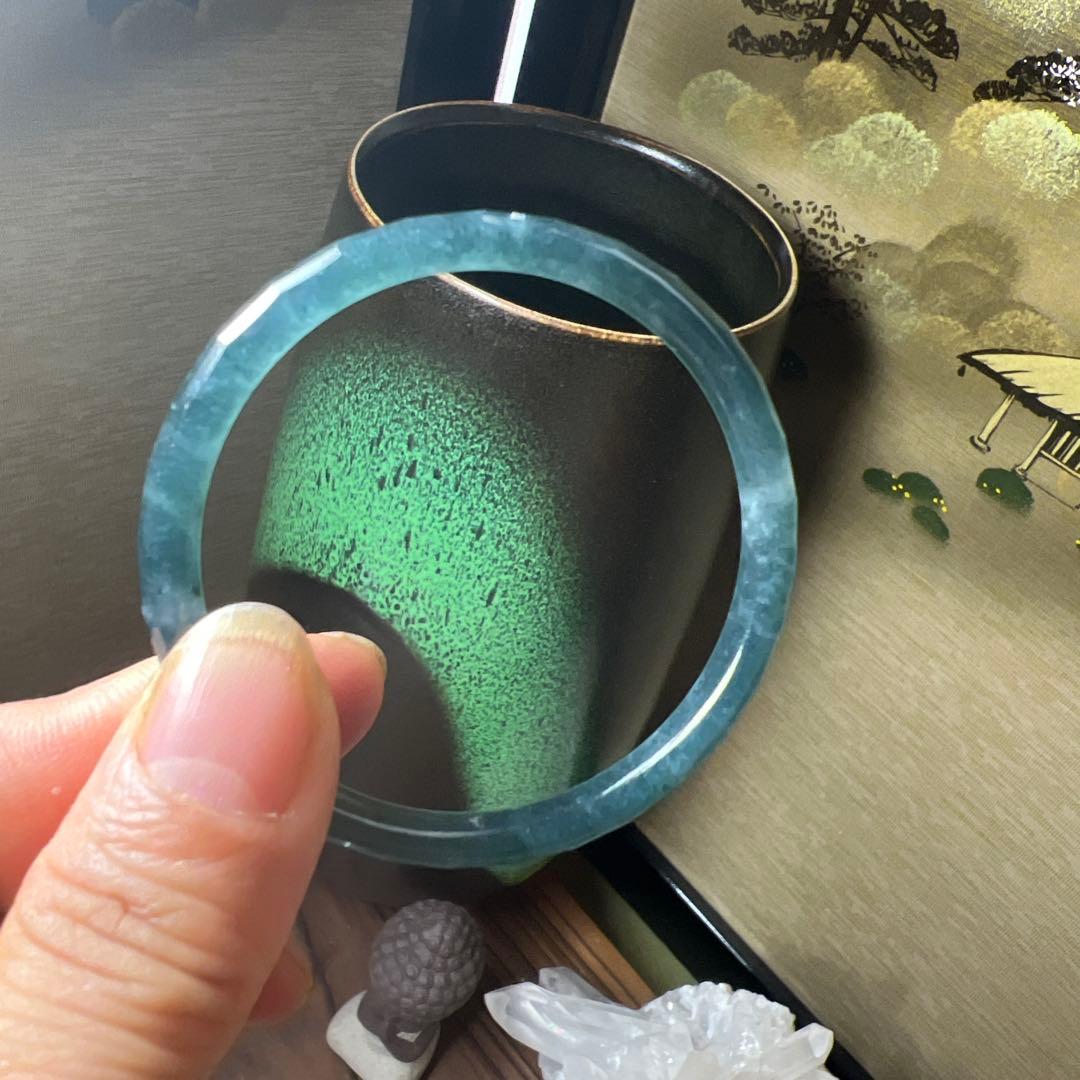 本翡翠、キラキラカット氷藍水バングル　〜52