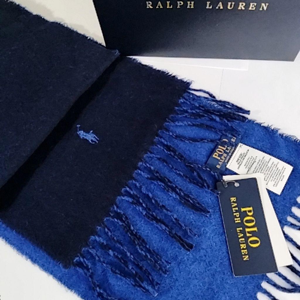 新品 POLO RALPH LAUREN ストール ブルー×ネイビー ウール