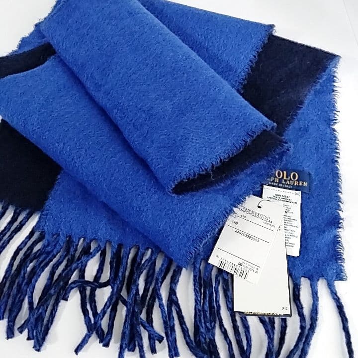新品 POLO RALPH LAUREN ストール ブルー×ネイビー ウール