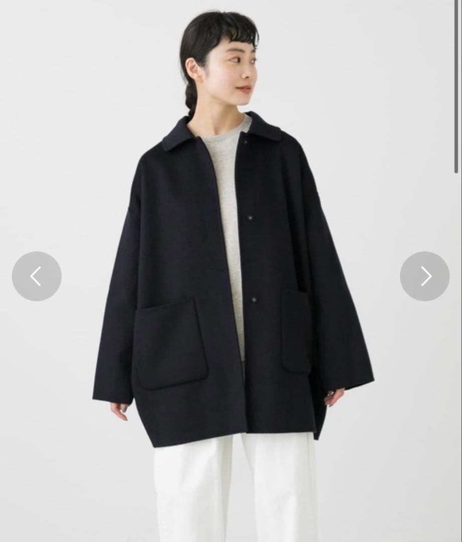 かぐれ　ウールステンカラーショートコート　ネイビー