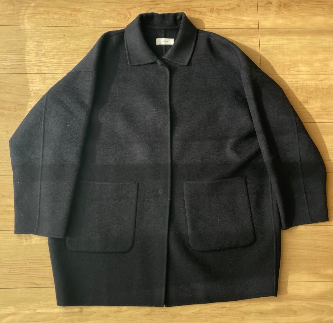 かぐれ　ウールステンカラーショートコート　ネイビー