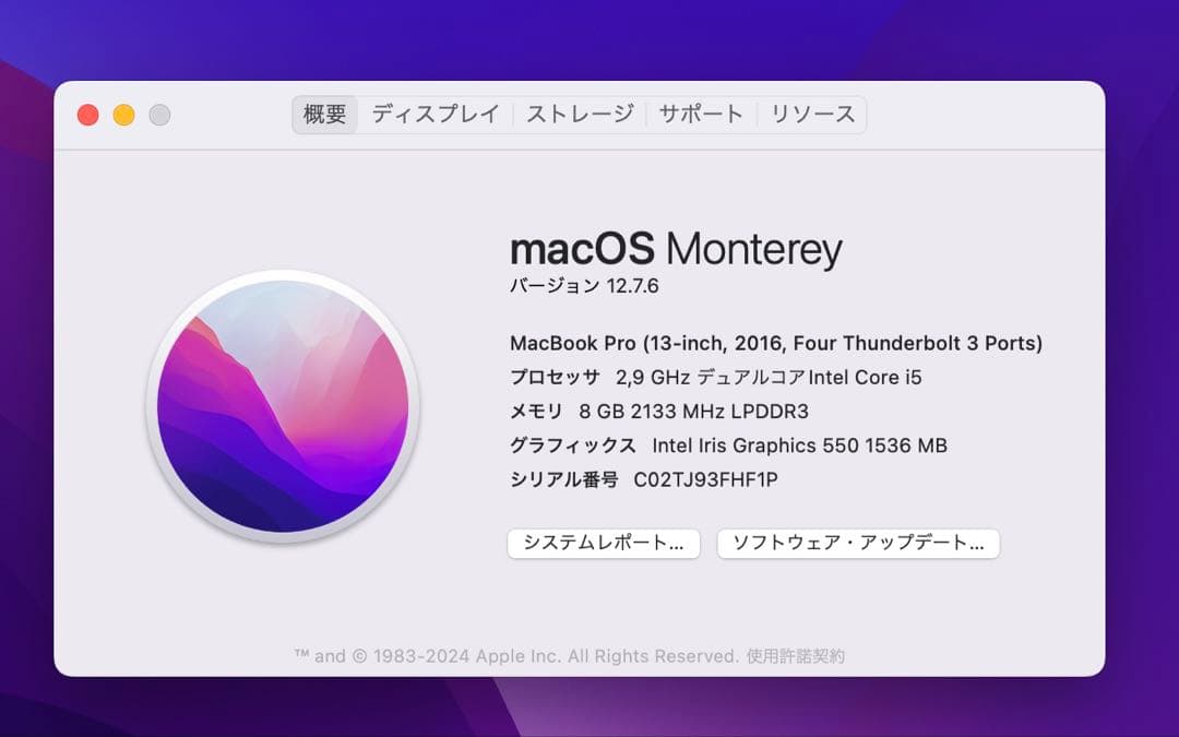 MacBook本体 Apple MacBook Pro 13 2016 i5/8GB/500GB