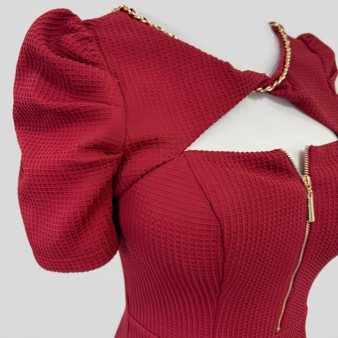 【an】アンMチェーンフロントジップカットアウトタイトミニドレスキャバドレス