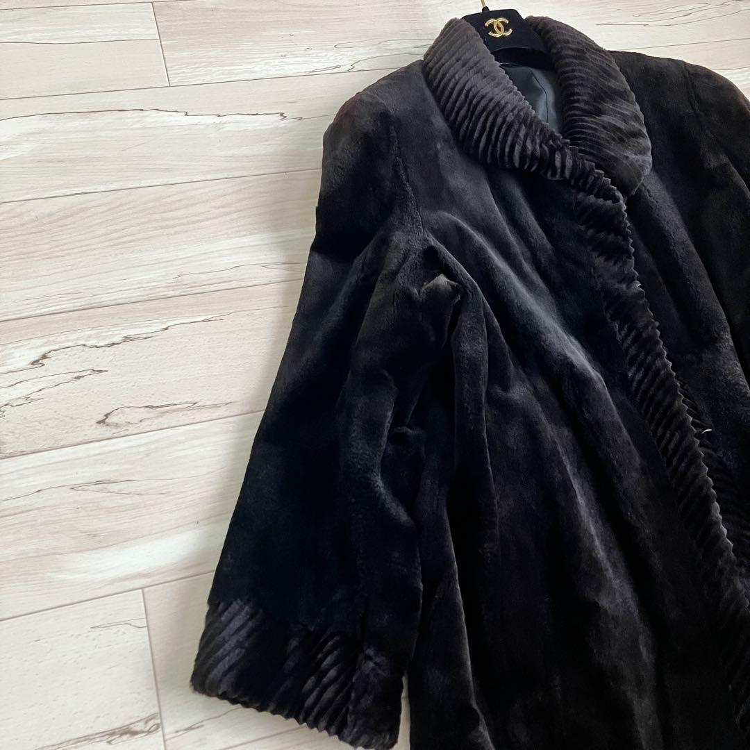 サガミンク　ミンクファーコート　ロング　銀サガ　デザイン襟　シルク