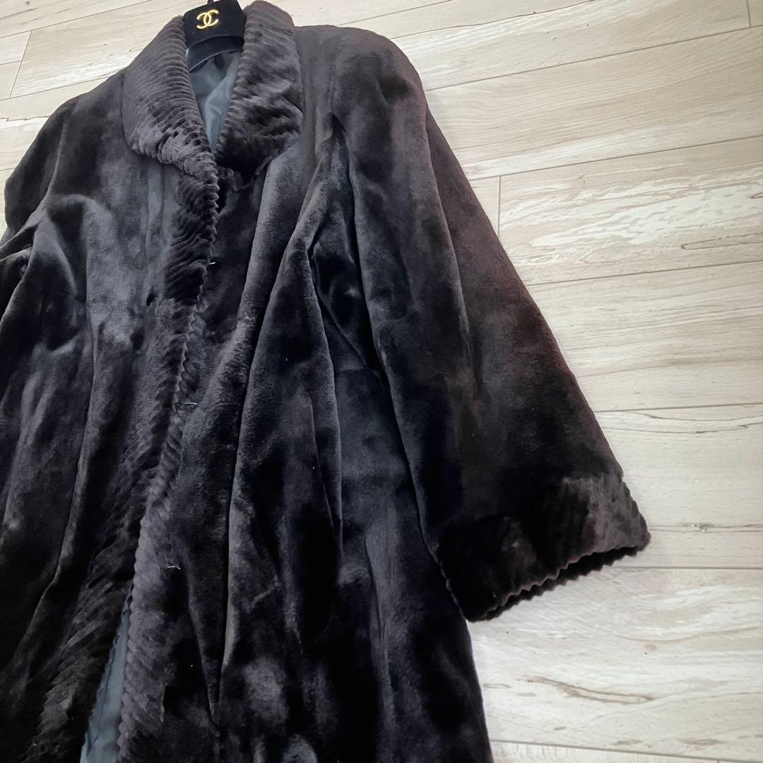 サガミンク　ミンクファーコート　ロング　銀サガ　デザイン襟　シルク