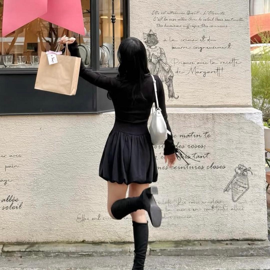 yilon イロン バルーンミニワンピース ブラック