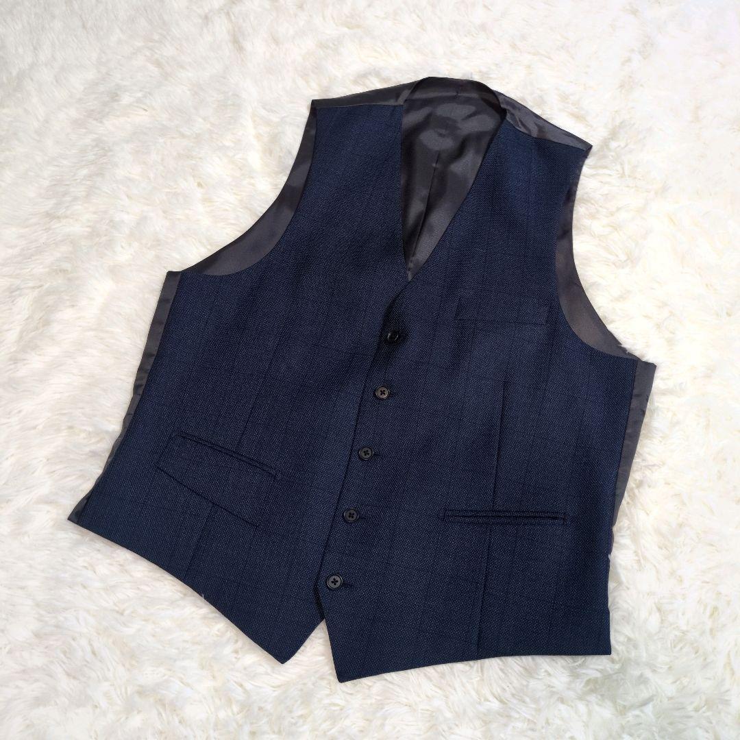 オリヒカ　スーツ　スリーピース　ベスト　チェック　ネイビー　AB6