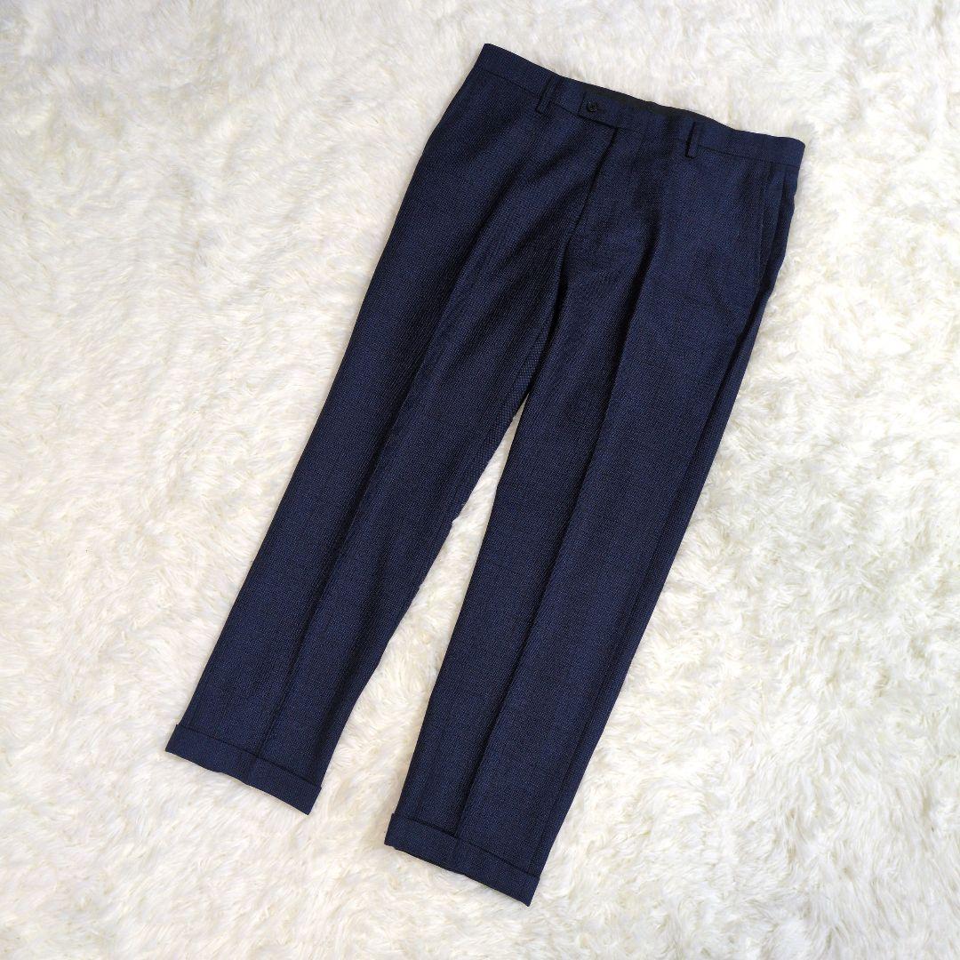 オリヒカ　スーツ　スリーピース　ベスト　チェック　ネイビー　AB6