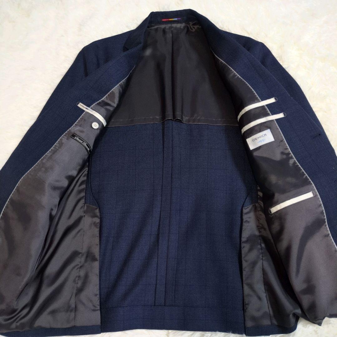 オリヒカ　スーツ　スリーピース　ベスト　チェック　ネイビー　AB6