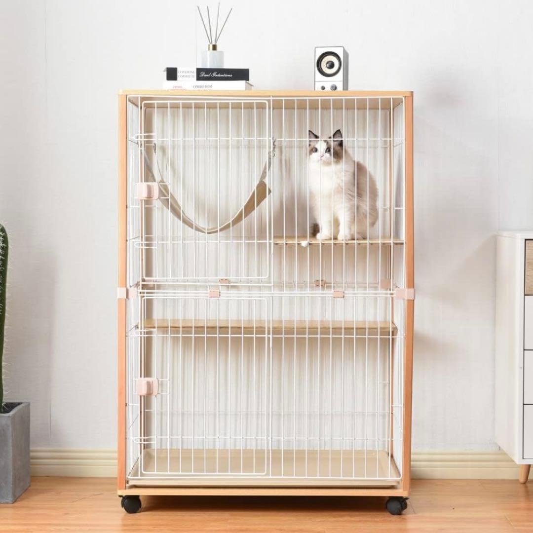 木製キャットケージ2段 天板あり